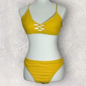NWT George Yellow Two‎ Piece Bikini Womens Size Large Swimsuit full Bottoms Boho